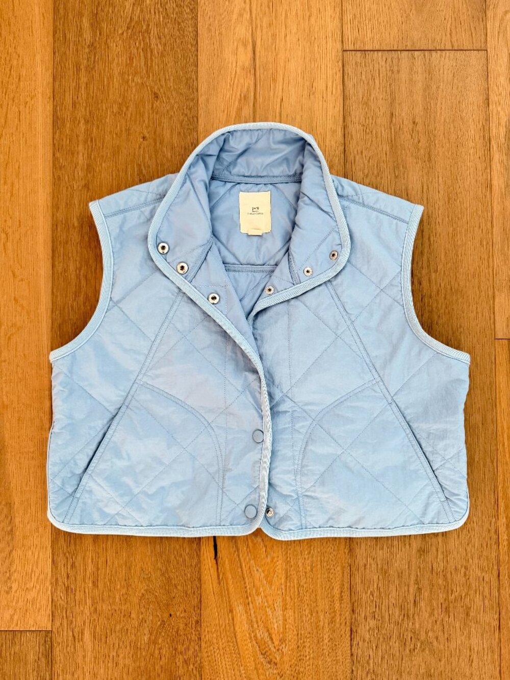 Thread + Supply Button Snap Crop Quilted Soft Pastel Baby Blue Lightweight Vest